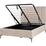 Lit coffre double 140 x 200 cm en velours taupe mtal et bois tte de lit haute sezanne
