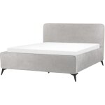 Beliani - lit double gris clair en tissu bois et m�tal 160 x 200 cm sommier lattes valognes