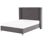 Beliani - lit double en velours gris 160 x 200 cm avec haute t�te de lit chesterfield pour chambre au ...
