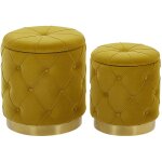 Lot 2 poufs coffres de rangement en velours jaune fonc capitonn et base en acier dor pour chambre ...