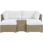 Mini salon de jardin modulable 2 places en rotin marron clair avec coussins en tissu blanc cass� ensemble ...