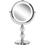 Beliani - miroir de maquillage double - face �clairage led en acier et verre argent� � 18 cm parfait ...