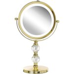 Beliani - miroir de maquillage double - face �clairage led en acier et verre dor� � 18 cm parfait pour ...