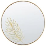 Miroir mural de forme ronde au design minimaliste avec cadre fin en mtal dor et gravure floral couleur ...