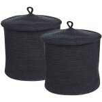 Beliani - paniers en coton noirs ronds 33 cm corbeille � linge tress�e lot de 2 silopi