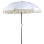 Parasol de jardin r�tro ? 150 cm m�t en bois et tissu blanc mondello