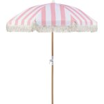 Parasol de jardin r�tro ? 150 cm m�t en bois et tissu rose et blanc mondello
