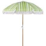 Parasol de jardin rtro ? 150 cm mt en bois et tissu vert et blanc mondello