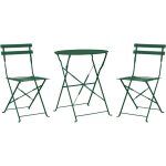 Salon de jardin bistrot balcon table et 2 chaises pliable avec patins en acier vert fonc� fiori