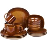 Beliani - service de 16 pices de vaisselle en grs finition ractive marron dor turmeric