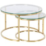 Beliani - set 2 tables basses caf plateau en verre tremp rond et cadre en mtal dor grange