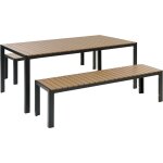 Set de jardin table avec 2 bancs en bois clair composite et aluminium noir nardo