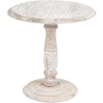 Beliani - table d'appoint blanc cass en bois de manguier guridon  plateau sculpt jambia