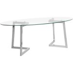 Table basse ovale avec plateau en verre et cadre en mtal argent au style moderne et glamour beliani ...