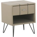 Table de chevet en cuir pu beige avec pieds mtalliques noirs et tiroir pratique parfait pour chambre ...