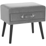 Table de chevet moderne compos� d'une structure en bois de pin capitonn� en velours gris avec tiroir ...
