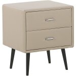 Table de chevet en simili - cuir beige avec pieds métalliques noirs et 2 tiroirs pratiques idéale pour ... Table de chevet en simili - cuir beige avec pieds métalliques noirs et 2 tiroirs pratiques idéale pour ...