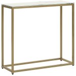 Table console avec plateau en verre effet marbre et structure en m�tal dor� coiffeuse au design industriel ...