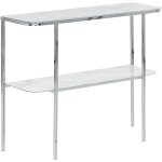 Table console en verre effet marbre blanc pieds m�talliques argent� glam calvert