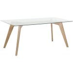 Table basse 180 x 90 cm avec plateau en verre et pieds en bois clair moderne hudson
