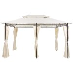 Beliani - tonnelle pavillon de jardin rectangulaire beige avec rideaux pratiques et structure en acier ...