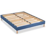 Bellecour literie sommier � lattes en bois lumiere 160x200 cm coloris bleu marine livr� en kit