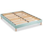 Bellecour literie sommier � lattes en bois lumiere 160x200 cm coloris vert pastel livr� en kit