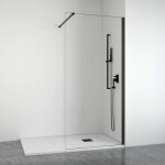 Bellobath - paroi de douche frontale � panneau fixe - transparente - profil�s noir mat - largeur adaptable ...