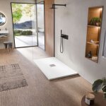 Bellobath - receveur de douche en r�sine antid�rapante - texture ardoise douce - avec la bonde et la ...