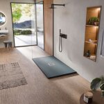 Bellobath - receveur de douche en r�sine antid�rapante - texture ardoise douce - avec la bonde et la ...