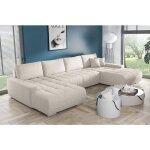 Beluti - canapé d'angle panoramique en u convertible. tissu design. lit + coffre de rangement (beige) ... Beluti - canapé d'angle panoramique en u convertible. tissu design. lit + coffre de rangement (beige) ...