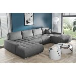 Beluti - canap d'angle panoramique en u convertible. tissu design. lit + coffre de rangement (gris fonc) ...