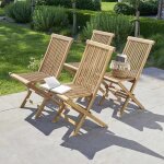 Berah getah - lot de 4 chaises de jardin en teck huil massif pliante