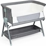 Goplus - berceau cododo a roulette reglable en 6 hauteurs avec fermeture eclaire et ceinture de securite, ...