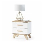 Dusine - bergen table de chevet scandinave 45 cm sur pieds bois et blanc 2 tiroirs