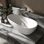 Bernstein - baignoire îlot fonte minérale ovale 180x90x58cm + bonde et trop plein - blanc mat - vela ... Bernstein - baignoire îlot fonte minérale ovale 180x90x58cm + bonde et trop plein - blanc mat - vela ...