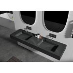 Double vasque murale suspendue design en fonte min�rale pour salle de bain avec bonde et trop plein - ...