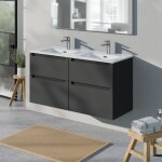 Meuble de salle de bain suspendu bois laqué, meuble vasque blanche 4 tiroirs soft - close - garantie ... Meuble de salle de bain suspendu bois laqué, meuble vasque blanche 4 tiroirs soft - close - garantie ...