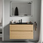 Bernstein - meuble de salle de bain suspendu bois laqu�, meuble vasque noire 2 tiroirs soft - close - ...