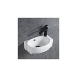 Petit lave - mains en cramique sanitaire kw198 - 42 x 28 x 15 cm - blanc brillant avec couvercle chrom ...