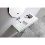 Vasque murale suspendue design en fonte min�rale pour salle de bain avec bonde et trop plein - 121x45x12 ...