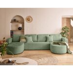 Bestmobilier - miro - canap� panoramique en u 7 places - convertible avec coffre - en velours textur� ...