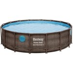 Bestway - 56725 piscine ronde en acier avec hublot de bain cm 488x122 h avec cadre effet rotin pompe ...