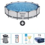 Piscine bestway ronde steel pro max - 366 x 76 cm - grise - comprend des accessoires cb50 - grey