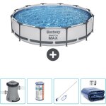 Piscine bestway ronde steel pro max - 366 x 76 cm - grise - comprend des accessoires cb57 - grey