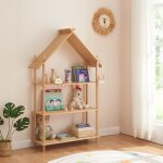 [en. casa] - biblioth�que � 3 niveaux pour enfant hamar�y en forme de cabane bambou 137 x 90 x 30 cm ...