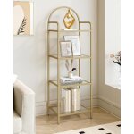 Biblioth�que 4 niveaux, �tag�re en �chelle en verre tremp�, dor�