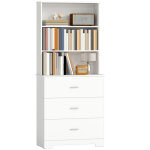 Biblioth�que � 6 niveaux, meuble de rangement avec 3 tiroirs et 3 �tag�res ouvertes, 79 x 39, 5 x 182, ...