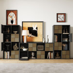 Biblioth�que 8 compartiments ? 4 ouverts et 4 avec porte ? dimensions 120x30x60cm ? panneaux de particules ...