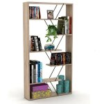 Toscohome - biblioth�que en bois 84x157h cm avec cadre m�tallique et �tag�res coloris ch�ne - tars